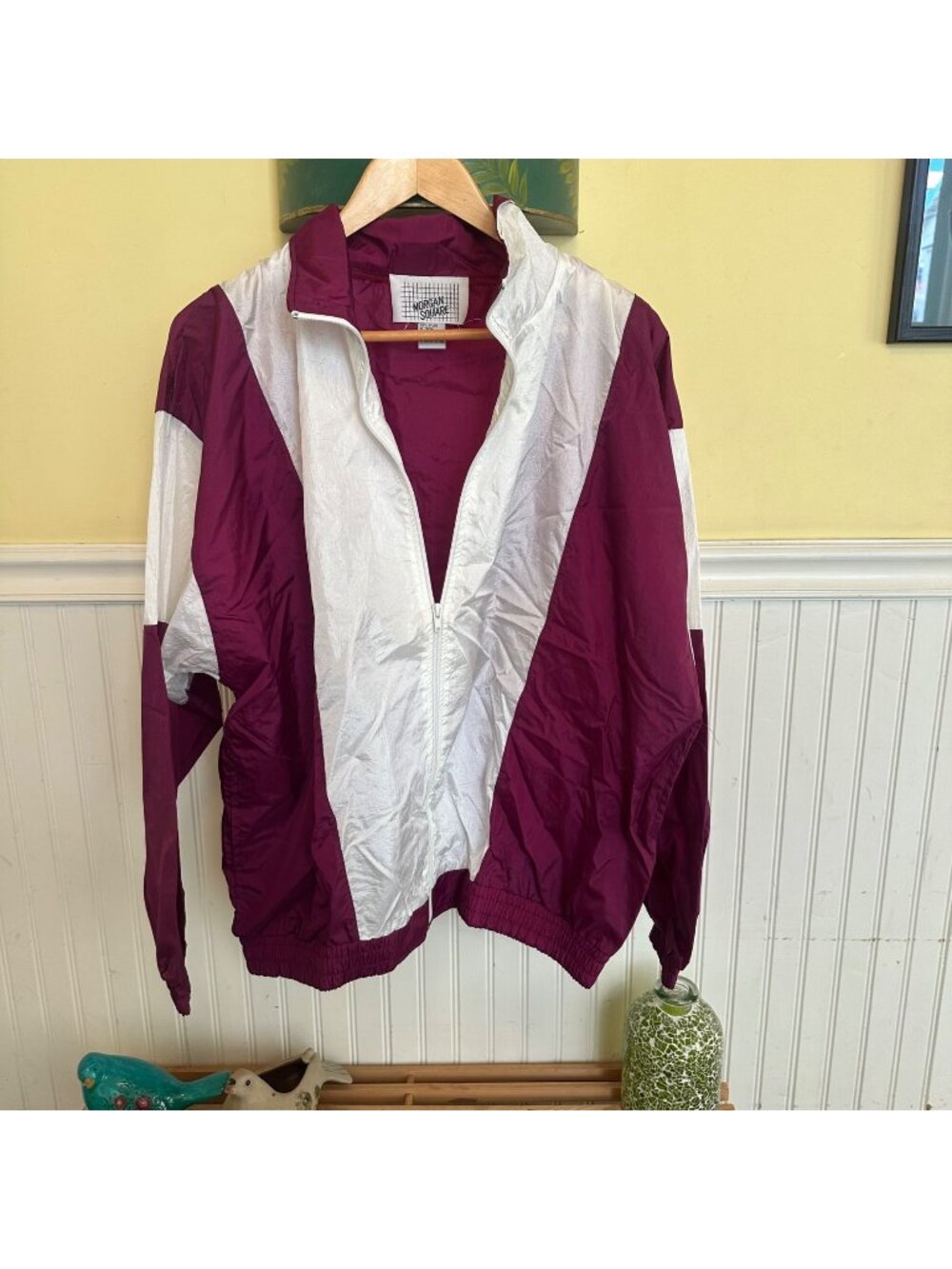 Vintage Morgan Square Nylon Windbreaker Jacket Purple/White L 80s 90s track suit